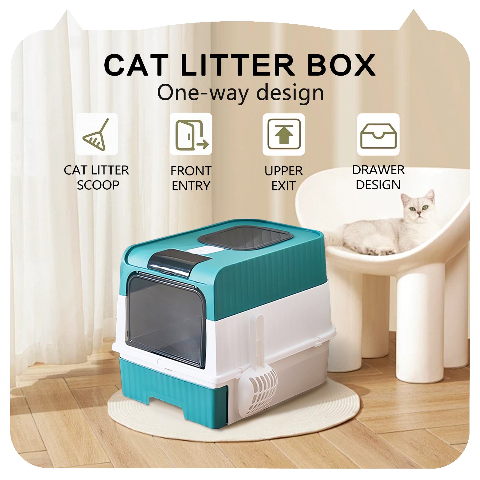 Large Capacity Cat Litter Box - Easy To Clean, Odorless, Leak Proof