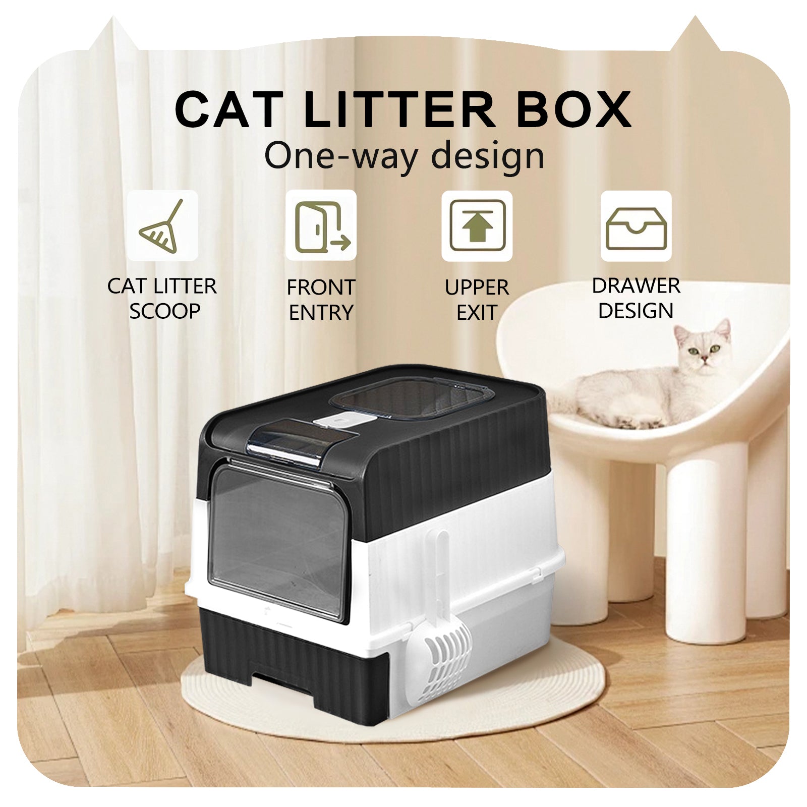 Large Capacity Cat Litter Box - Easy To Clean, Odorless, Leak Proof