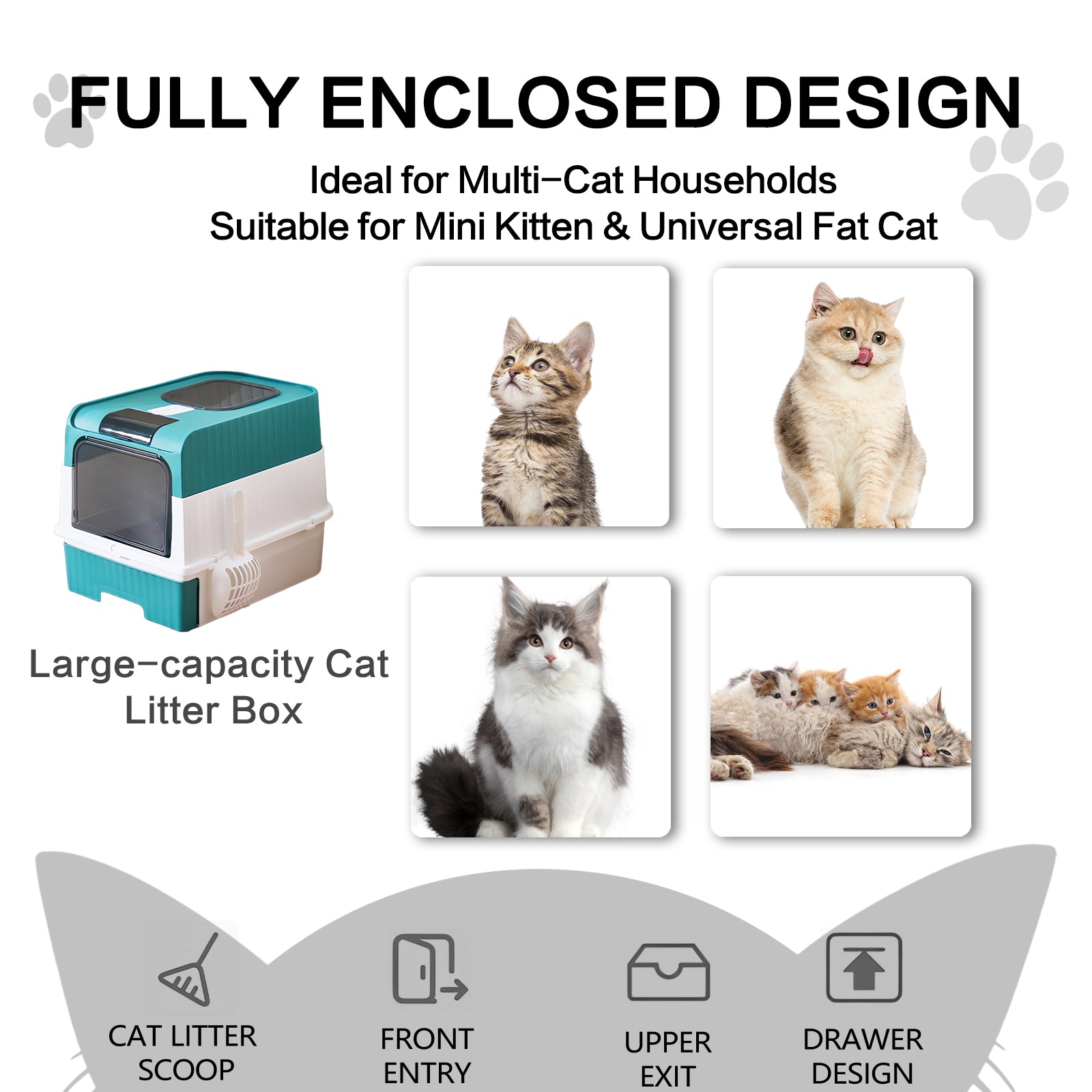 Large Capacity Cat Litter Box - Easy To Clean, Odorless, Leak Proof